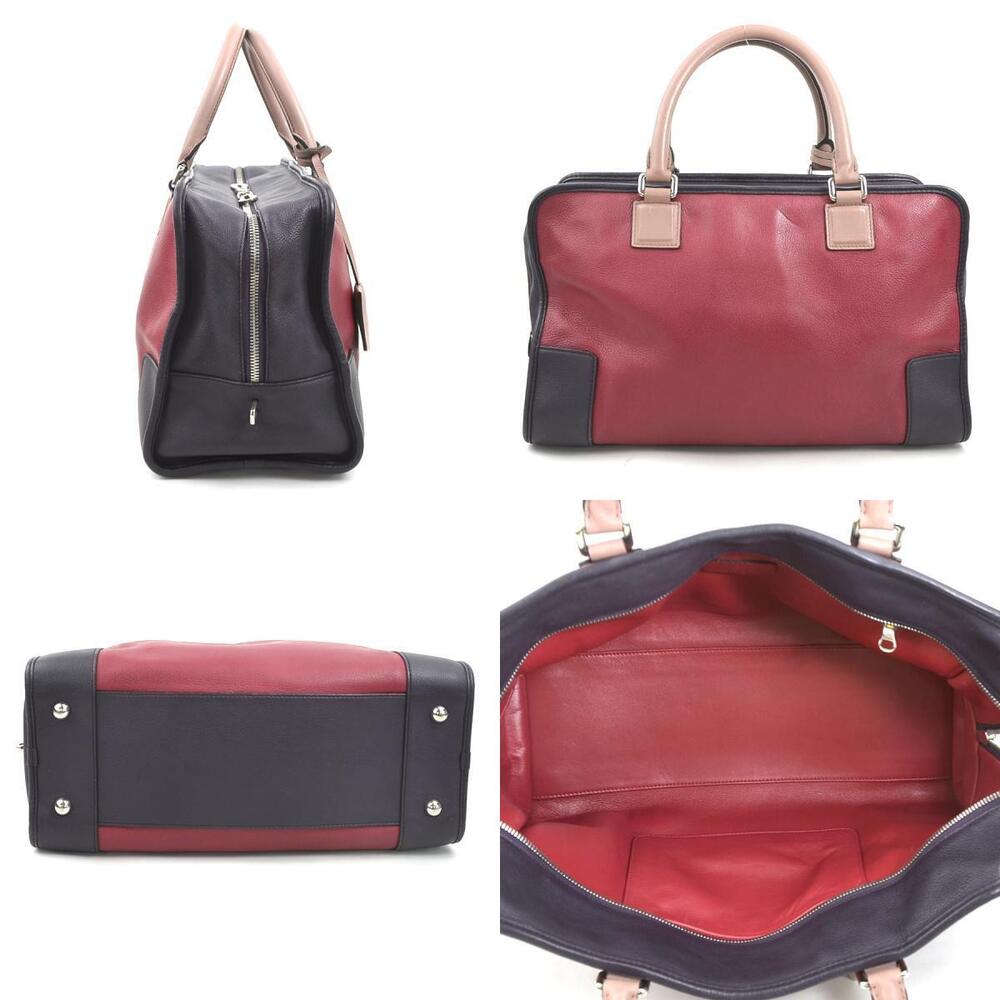 Loewe Leather Purple Handbag Burgundy Silver Amazona Dark Red
